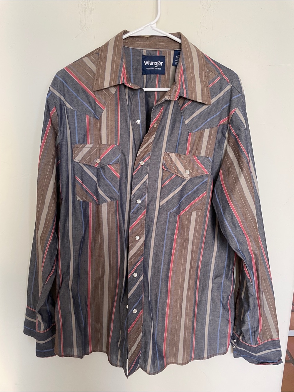 Wrangler Striped Western Shirt in Brown, Blue & Pink